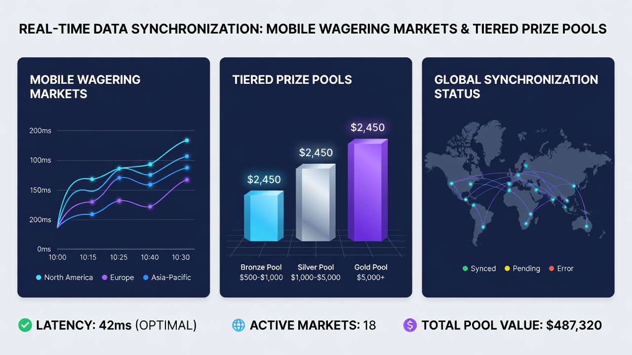 Darstellung der Synchronisation von Wettmärkten mit gestaffelten Preispools auf mobilen Endgeräten
